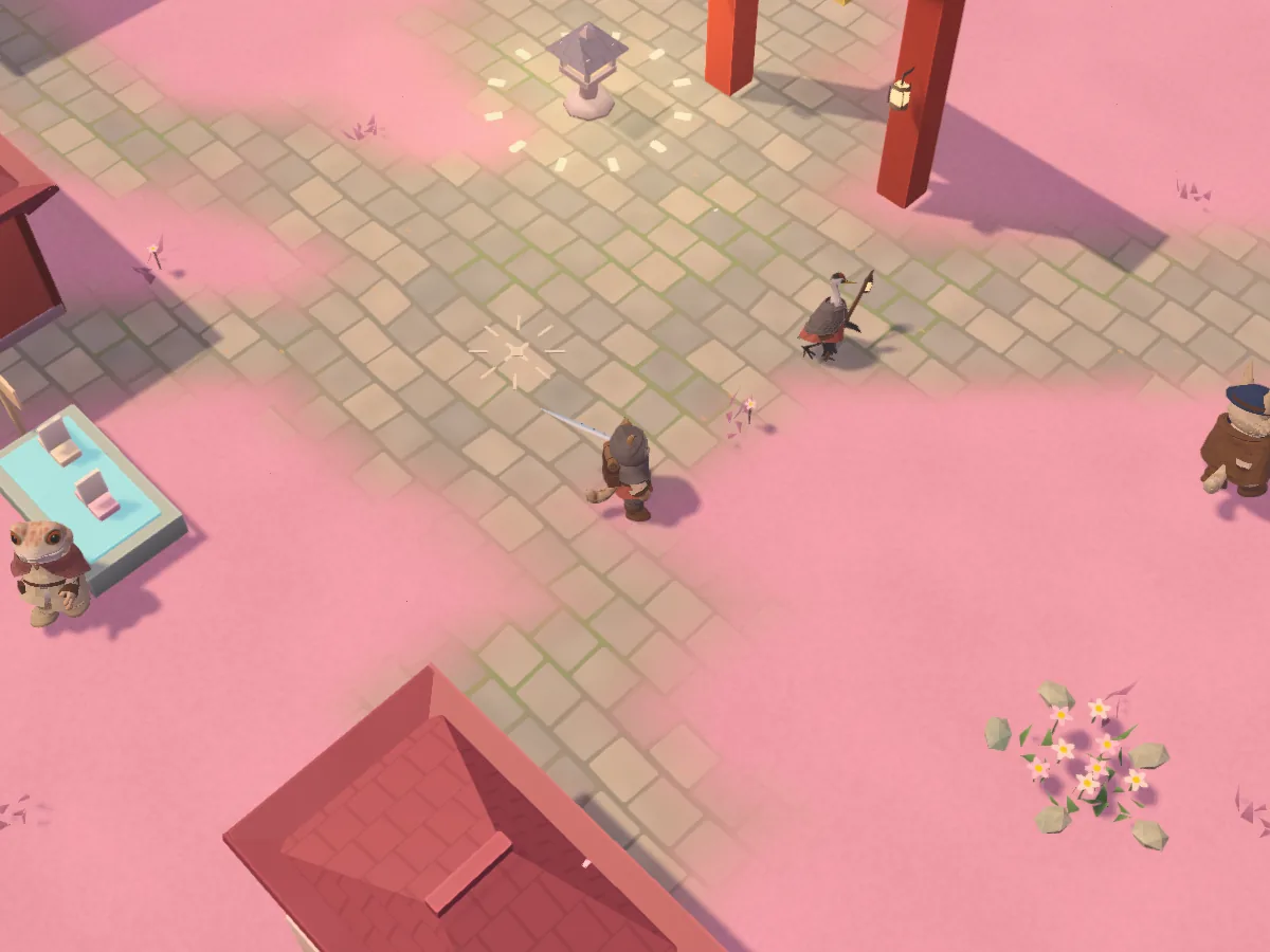 Sunmere's pink streets and residents, in 3D