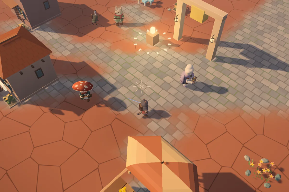 A market square on terracotta stone in Emberveil