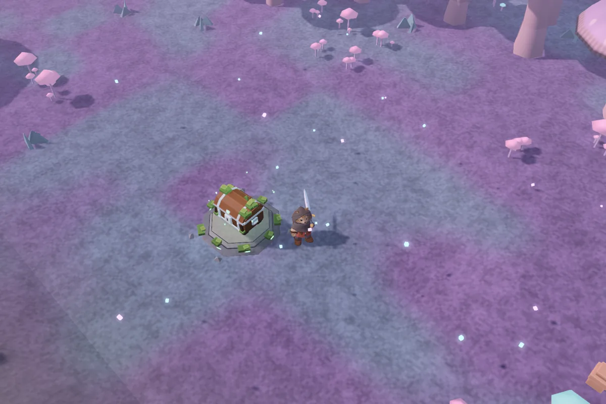 Giant pink mushrooms on violet moss in the Violet Vale